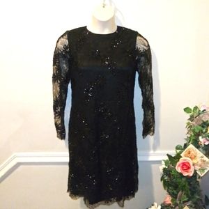 Vintage Aurora Ruffolo Christian Ruperto Black Lace Sequinned Cocktail Dress